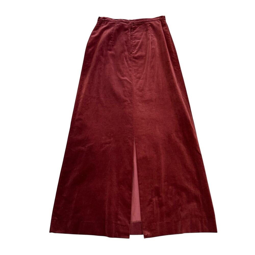 Vintage Velvet Maxi Skirt Women's 15/16 Rust Brick Red Renaissance Slit